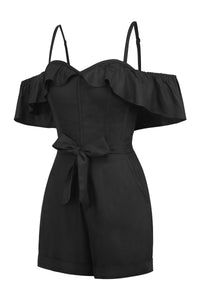 Corset Story SC-068 Ivy Black Viscose Corset Playsuit With Off The Shoulder Sleeves