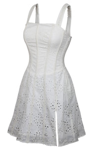 Veronica – Ein weißes Baumwoll-Korsettkleid mit „Broderie Anglaise“-Muster und Trägern