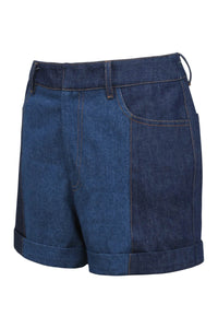 Freesia – Zweifarbige Shorts aus blauem Jeans-Stoff