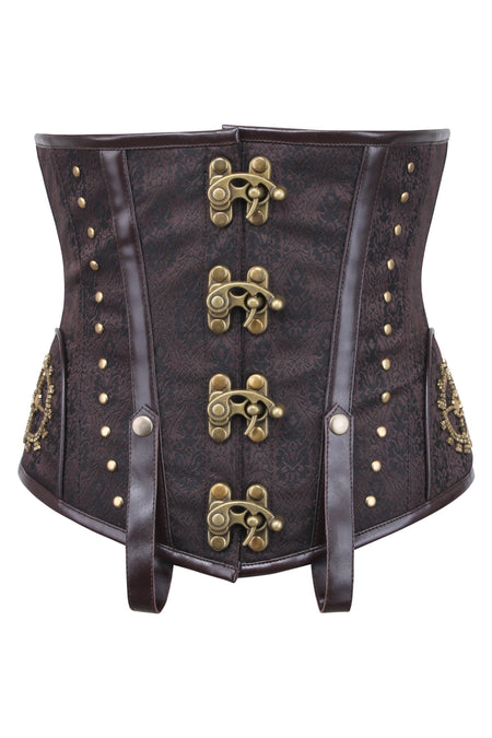 Corset Story WTS221 Tan Leatherette Steampunk Underbust With Vintage Style Buckles
