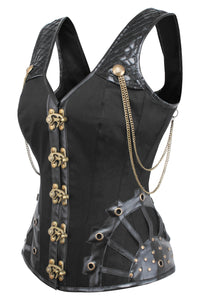 Corset Story WTS224 Black Steampunk Overbust with Shoulder Straps